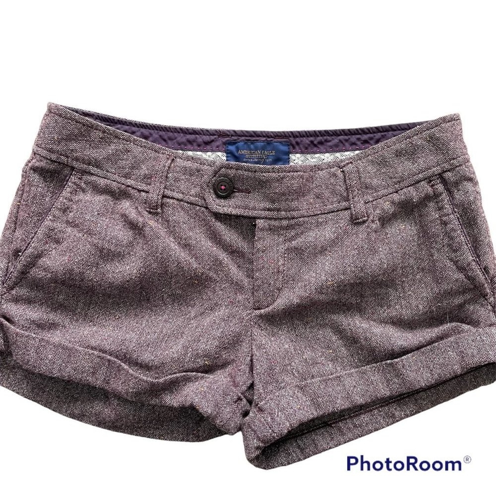 American Eagle Ladies Brown Burgundy Tweed Casual Lined Shorts, 10